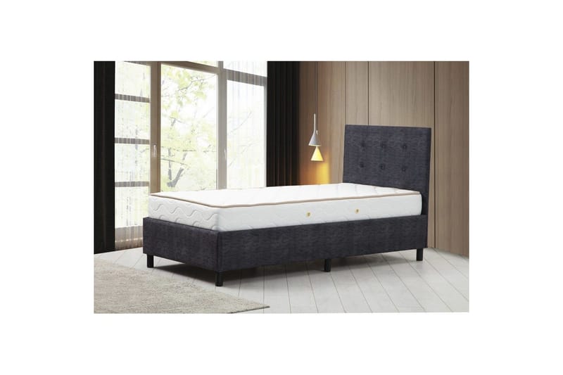 Madrass, Botten & Sänggavel för Enkel Säng Pilode Set Antracit - 120 x 107 x 204 cm - Möbler - Sovrum - Sängram & sängstomme