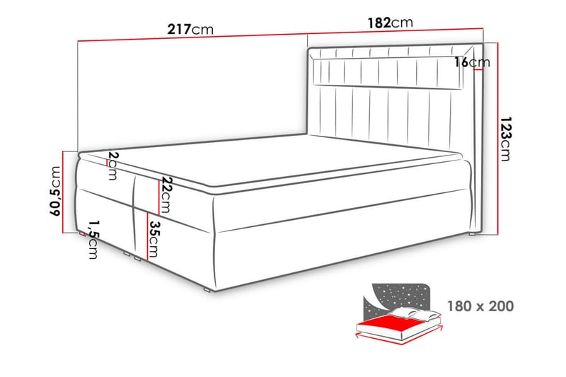 Masone Sängpaket Kontinentalsäng 180x200 cm - Röd - Möbler - Sovrum - Sängar - Komplett Sängpaket