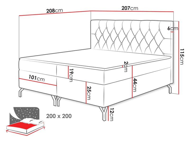 Mavik Sängpaket Kontinentalsäng med förvaring 200x200 cm - grå - Möbler - Sovrum - Sängar - Kontinentalsängar