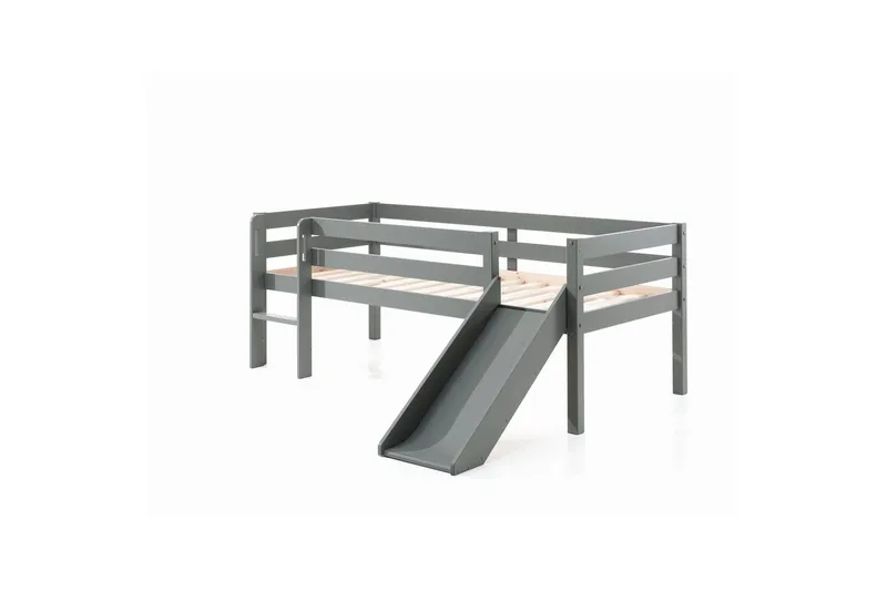 Mellanhög säng med rutschkana Pino Grå, 85 cm, Grå, 85 cm