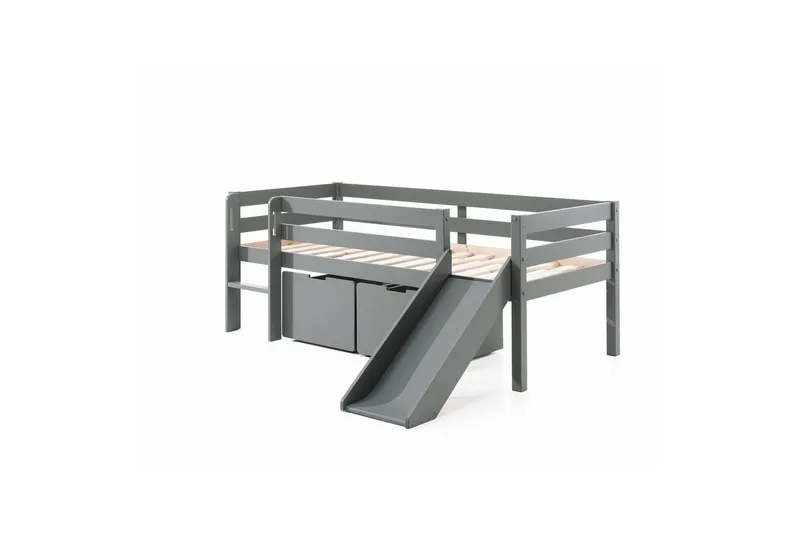 Mellanhög säng med stege och lådor Pino Grå, Set om 2, Utan hänghylla, Grå, Set om 2, Utan hänghylla