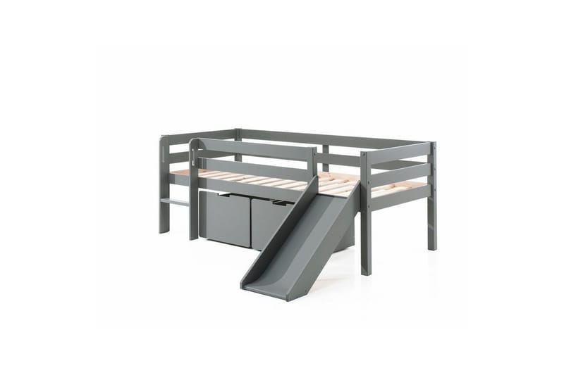 Mellanhög säng med stege och lådor Pino Grå, Set om 2, Utan hänghylla, Grå, Set om 2, Utan hänghylla