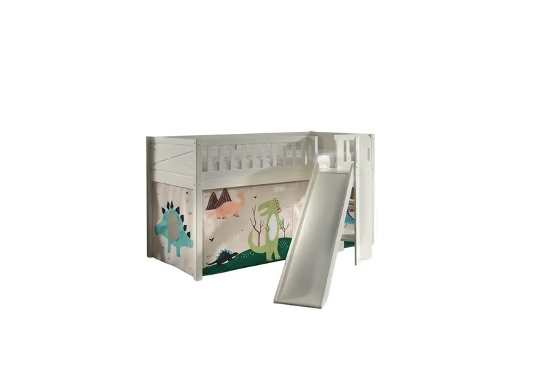Mellanstegsäng med rutschkana och matchande textilset (lekgardin) Scott Dino - Dino - Möbler - Sovrum - Sängar - Våningssängar & loftsängar