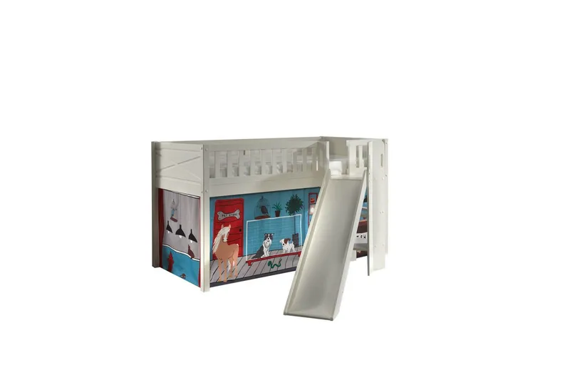 Mellanstegsäng med rutschkana och matchande textilset (lekgardin) Scott Husdjursaffär - Husdjursaffär - Möbler - Sovrum - Sängar - Våningssängar & loftsängar