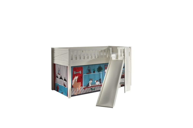 Mellanstegsäng med rutschkana och matchande textilset (lekgardin) Scott Husdjursaffär, Husdjursaffär