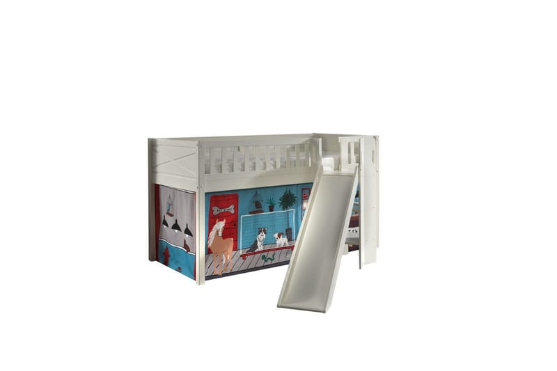 Mellanstegsäng med rutschkana och matchande textilset (lekgardin) Scott Husdjursaffär, Husdjursaffär