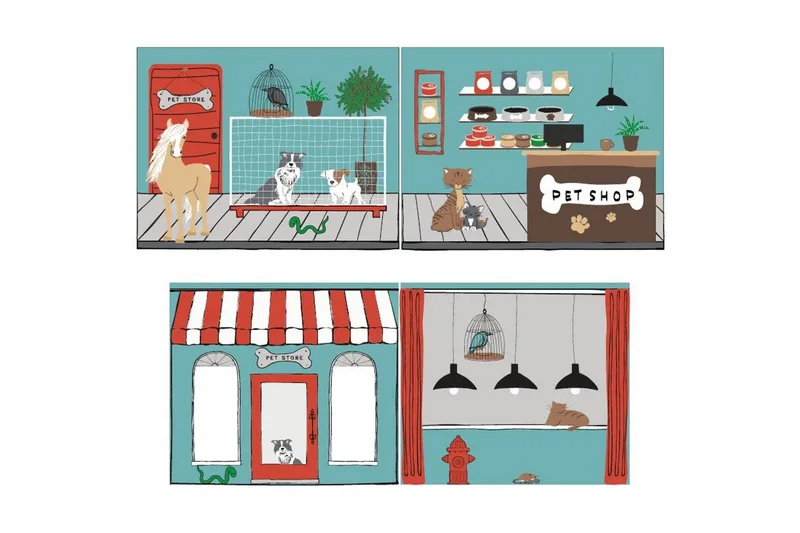 Mellanstegsäng med rutschkana och matchande textilset (lekgardin) Scott Husdjursaffär - Husdjursaffär - Möbler - Sovrum - Sängar - Våningssängar & loftsängar