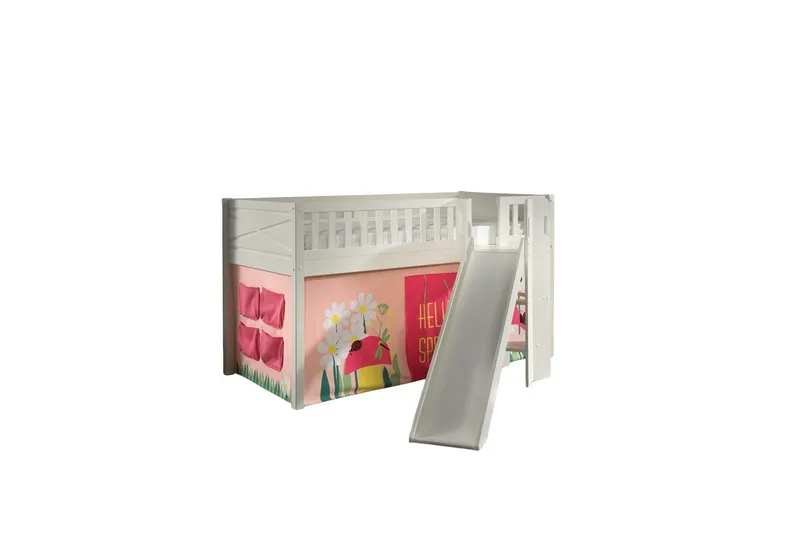 Mellanstegsäng med rutschkana och matchande textilset (lekgardin) Scott Vår - Vår - Möbler - Sovrum - Sängar - Våningssängar & loftsängar