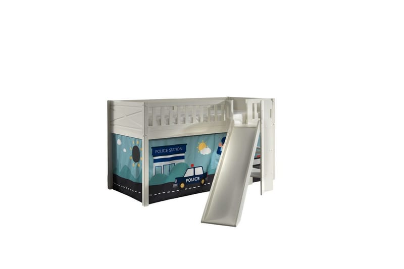 Mellanstegsäng med rutschkana och matchande textilset (lekgardin) Scott Polis - Polis - Möbler - Sovrum - Sängar - Våningssängar & loftsängar