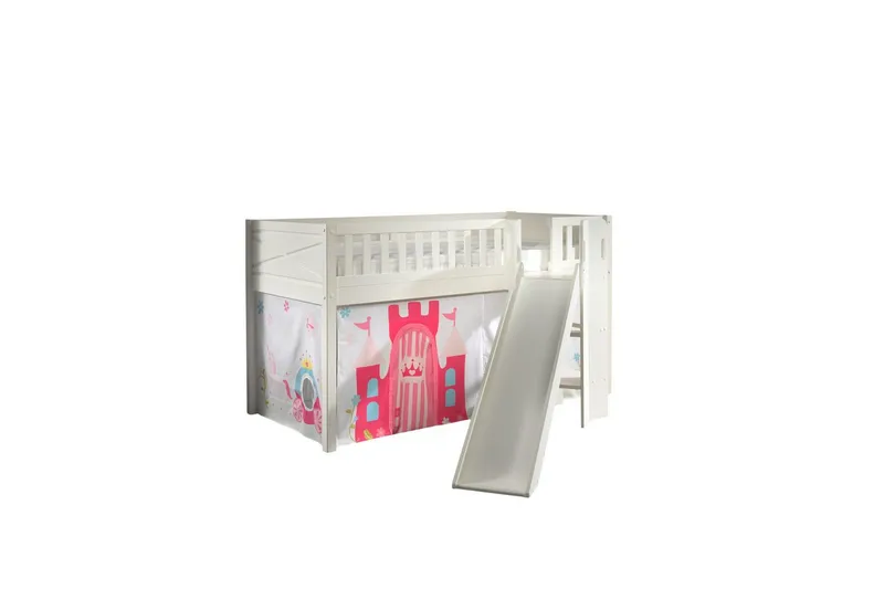 Mellanstegsäng med rutschkana och matchande textilset (lekgardin) Scott Prinsessa - Prinsessa - Möbler - Sovrum - Sängar - Våningssängar & loftsängar