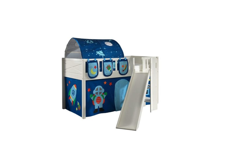 Mellanstegsäng med rutschkana och matchande textilset (lekgardin, tunnel och förvaringsfickor) Scott Astro - Astro - Möbler - Sovrum - Sängar - Våningssängar & loftsängar
