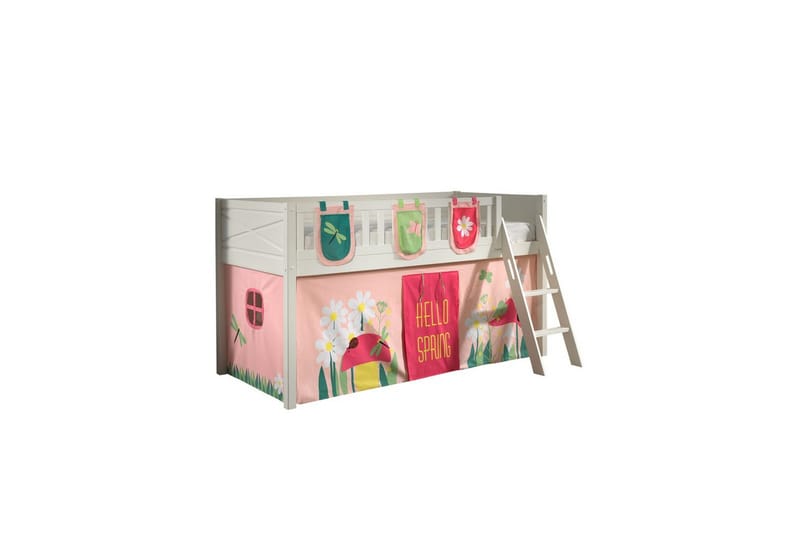 Mellanstegsäng med stege och matchande textilset (lekgardin och förvaringsfickor) Scott Vår, Vår