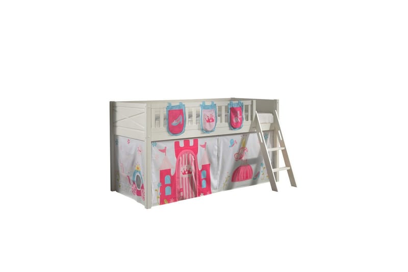Mellanstegsäng med stege och matchande textilset (lekgardin och förvaringsfickor) Scott Prinsessa - Prinsessa - Möbler - Sovrum - Sängar - Våningssängar & loftsängar