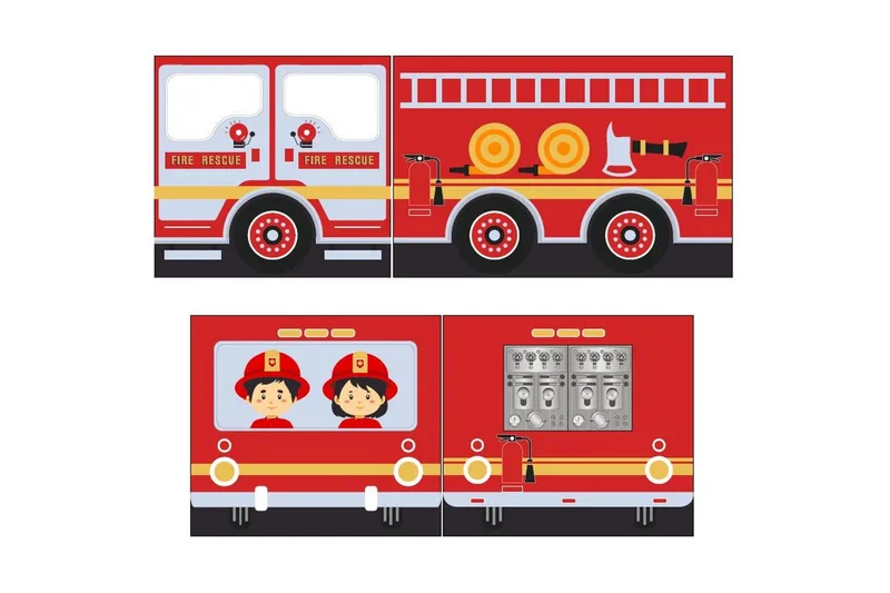 Mellanstegsäng med stege och matchande textilset (lekgardin) Scott Brandbil - Brandbil - Möbler - Sovrum - Sängar - Våningssängar & loftsängar