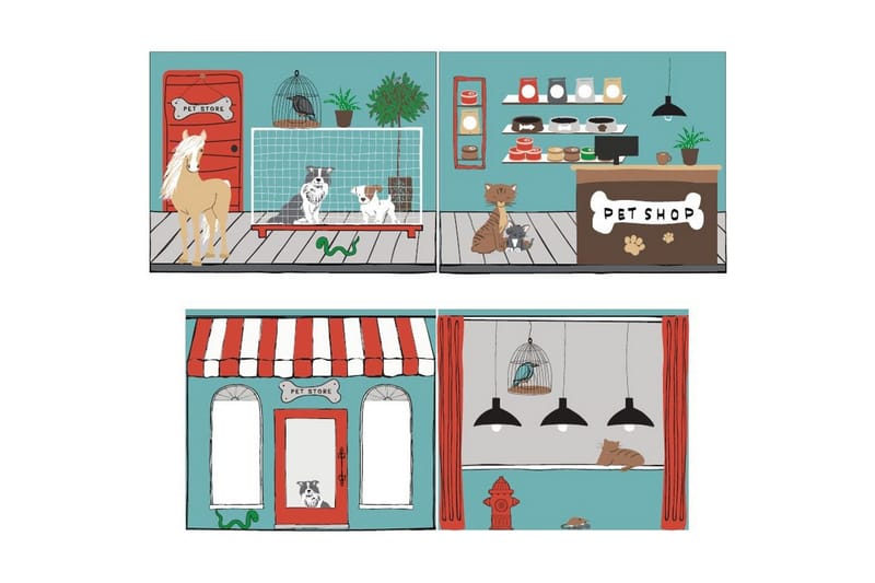 Mellanstegsäng med stege och matchande textilset (lekgardin) Scott Husdjursaffär, Djurbutik - Husdjursaffär, Djurbutik - Möbler - Sovrum - Sängar - Våningssängar & loftsängar