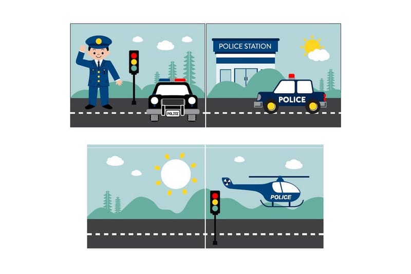 Mellanstegsäng med stege och matchande textilset (lekgardin) Scott Polis - Polis - Möbler - Sovrum - Sängar - Våningssängar & loftsängar