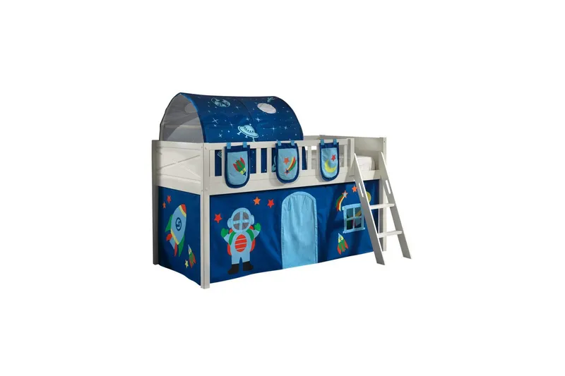 Mellanstegsäng med stege och matchande textilset (lekgardin, tunnel och förvaringsfickor) Scott Astro - Astro - Möbler - Sovrum - Sängar - Våningssängar & loftsängar