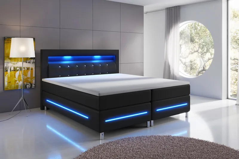 Modena Lyx Komplett Sängpaket Kontinental LED-belysning 180x200 cm - Svart - Möbler - Sovrum - Sängar - Kontinentalsängar