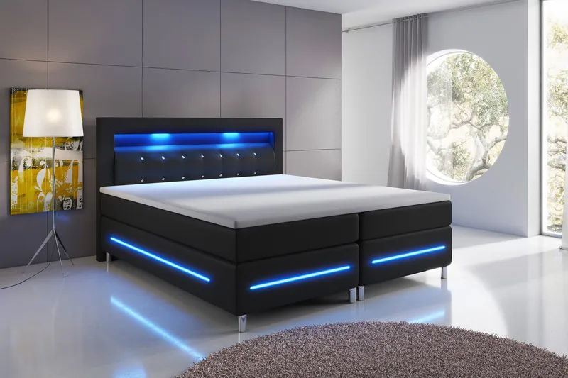 Modena Lyx Sängpaket 160x200 LED-belysning - Svart - Möbler - Sovrum - Sängar - Komplett Sängpaket