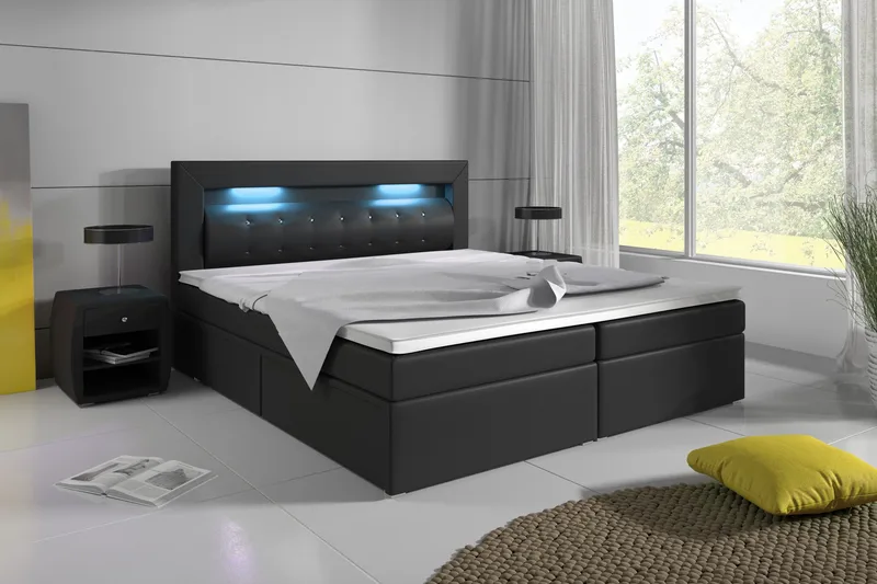 Modena Sängpaket 180x200 medFörvaring LED-belysning - Svart - Möbler - Sovrum - Sängar - Komplett Sängpaket