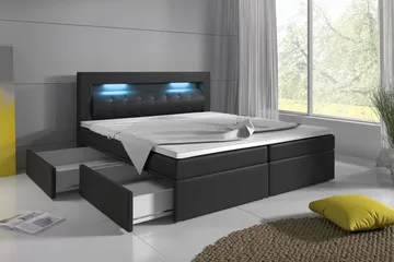 Modena Sängpaket 180x200 medFörvaring LED-belysning - Svart - Möbler - Sovrum - Sängar - Komplett Sängpaket