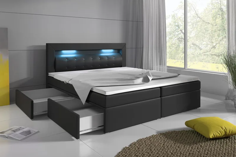 Modena Sängpaket 180x200 medFörvaring LED-belysning - Svart - Möbler - Sovrum - Sängar - Komplett Sängpaket