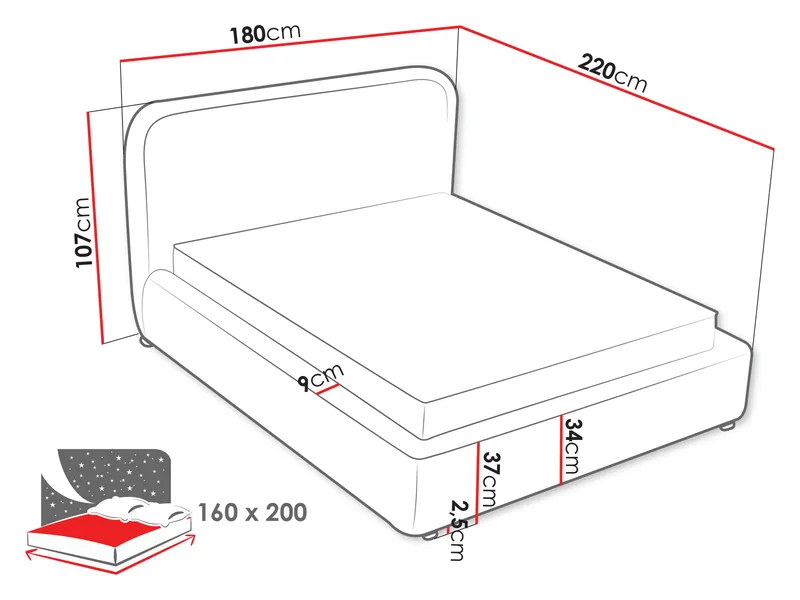 Orvalen Sängpaket Kontinentalsäng 160x200 cm med Lyftförvaring - mörkgrå - Möbler - Sovrum - Sängar - Komplett Sängpaket