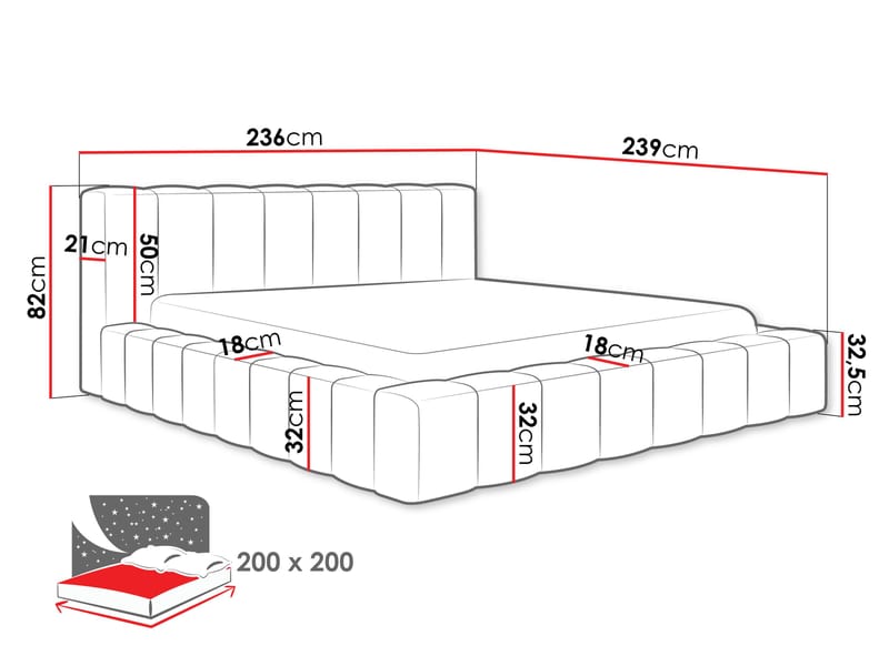 Orvinel Sängram 200x200 cm med Förvaring - Rosa - Möbler - Sovrum - Sängar - Sängar med förvaring
