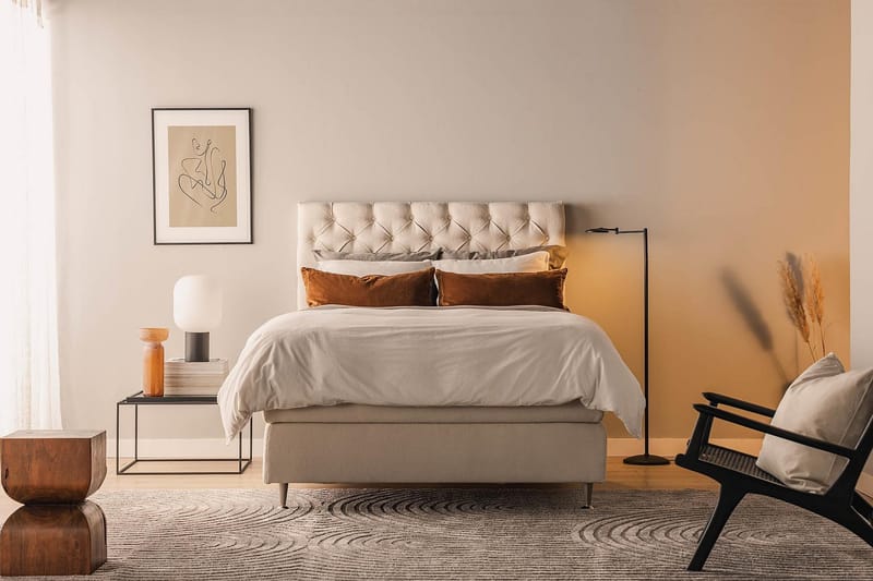 Oslo Lyx Sängpaket Boucle 120x200 Djuphäftad gavel - Ljusbeige - Möbler - Sovrum - Sängar - Kontinentalsängar