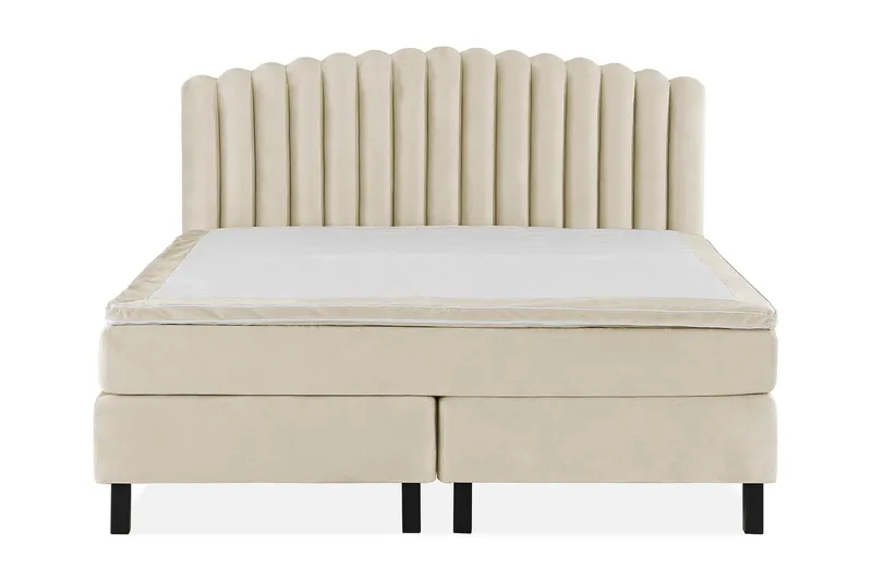 Princess Komplett Sängpaket – Kontinentalsäng 160x200 cm i Tyg med Sänggavel + Bäddmadrass med Fasthetsgrad Medium, Beige