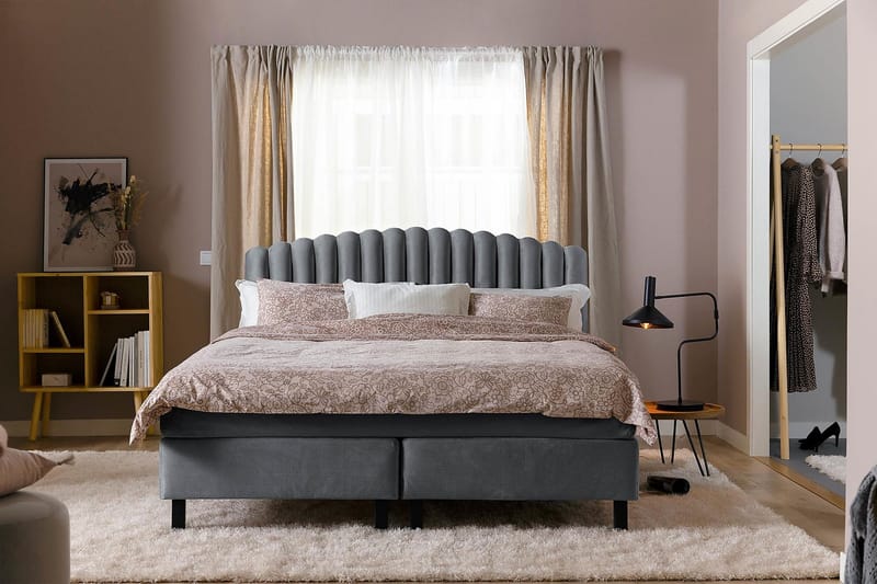 Princess Komplett Sängpaket – Kontinentalsäng 160x200 cm i Tyg med Sänggavel + Bäddmadrass med Fasthetsgrad Medium - Mörkgrå - Möbler - Sovrum - Sängar - Komplett Sängpaket
