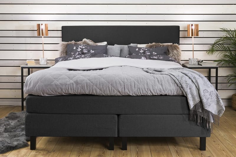 Princess Komplett Sängpaket – Kontinentalsäng 160x200 cm i Tyg med Sänggavel + Bäddmadrass med Fasthetsgrad Medium - Mörkgrå - Möbler - Sovrum - Sängar - Kontinentalsängar