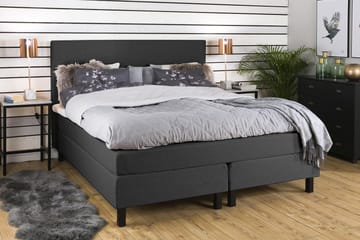 Princess Komplett Sängpaket – Kontinentalsäng 160x200 cm i Tyg med Sänggavel + Bäddmadrass med Fasthetsgrad Medium - Mörkgrå - Möbler - Sovrum - Sängar - Kontinentalsängar