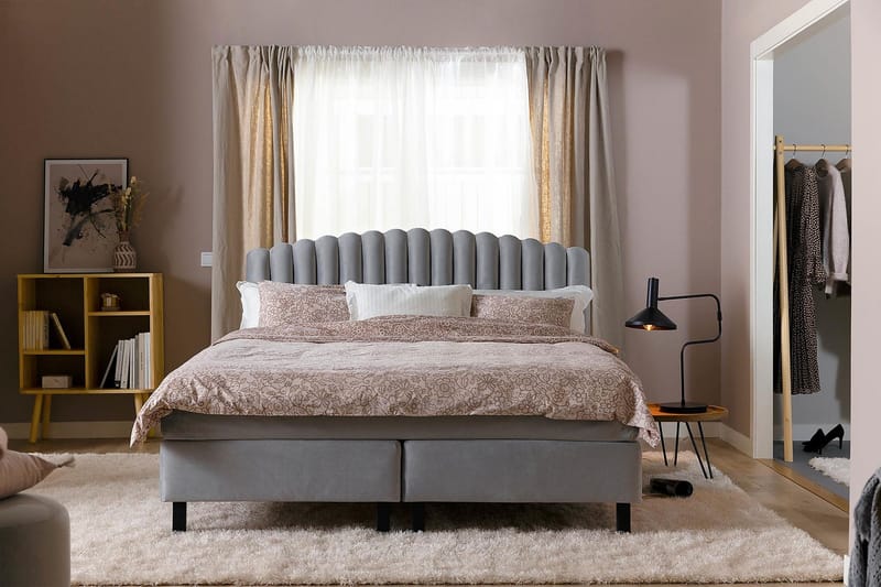 Princess Komplett Sängpaket – Kontinentalsäng 160x200 cm med Sänggavel + Bäddmadrass - Grå - Möbler - Sovrum - Sängar - Komplett Sängpaket
