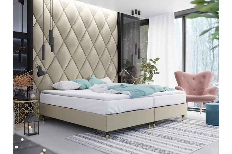 Adeliza Ramsäng 140x200 cm - Sammet/Beige/Trä/Metall - Möbler - Sovrum - Sängar - Ramsäng