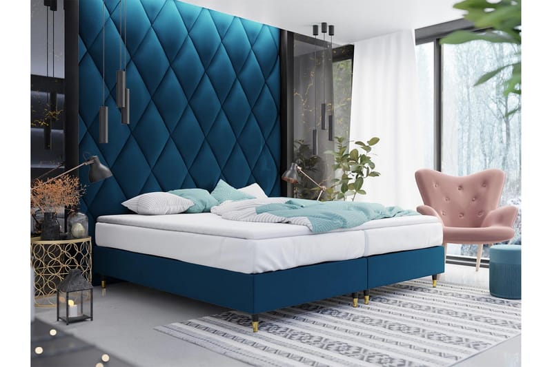 Adeliza Ramsäng 140x200 cm - Sammet/Blå/Trä/Metall - Möbler - Sovrum - Sängar - Ramsäng
