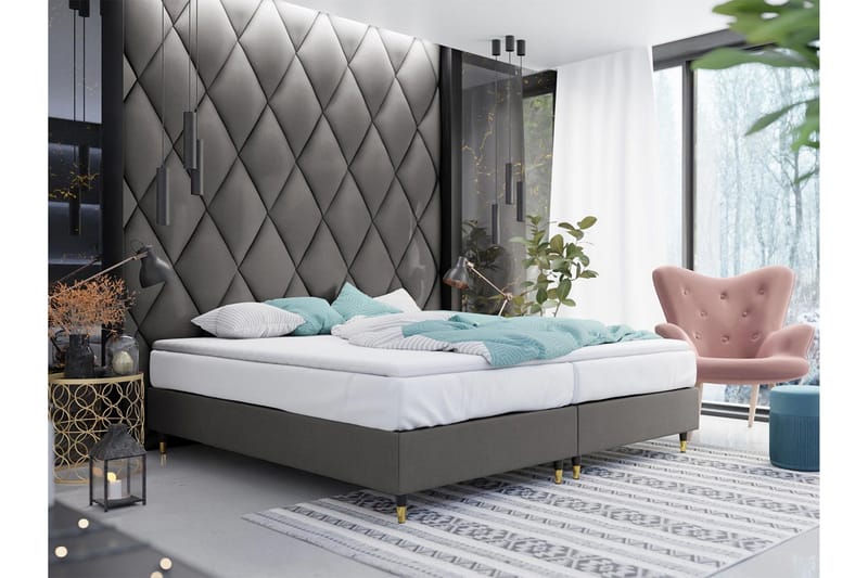 Adeliza Ramsäng 140x200 cm - Sammet/Grå/Trä/Metall - Möbler - Sovrum - Sängar - Ramsäng