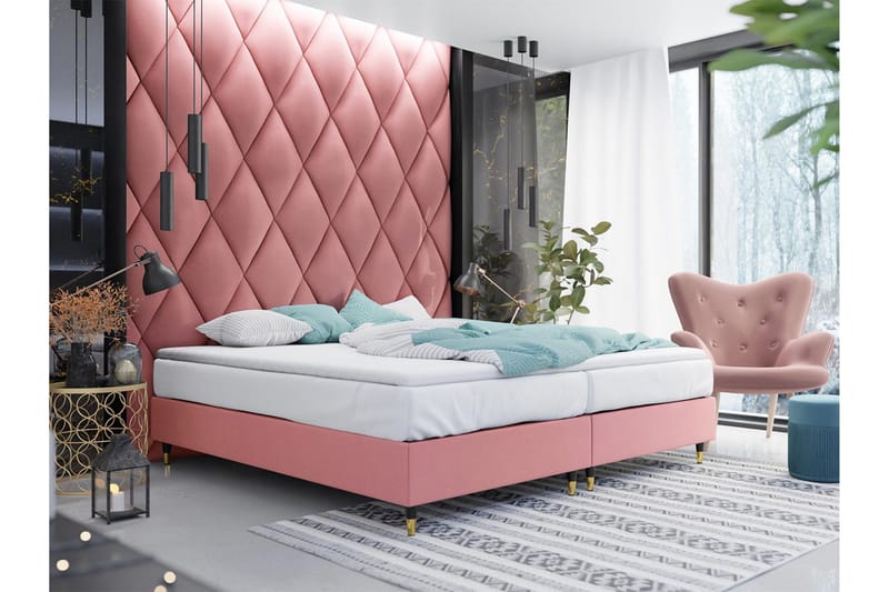 Adeliza Ramsäng 140x200 cm - Sammet/Rosa/Trä/Metall - Möbler - Sovrum - Sängar - Ramsäng