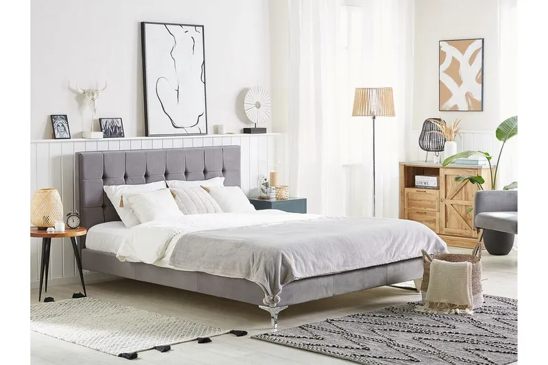 Amberta Ramsäng 140x200 cm - Sammet/Grå - Möbler - Sovrum - Sängar - Ramsäng