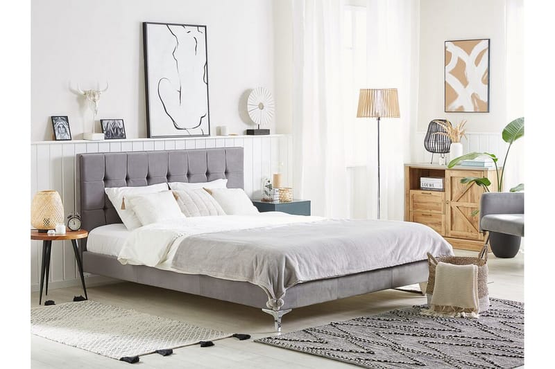 Amberta Ramsäng 140x200 cm - Sammet/Grå - Möbler - Sovrum - Sängar - Ramsäng