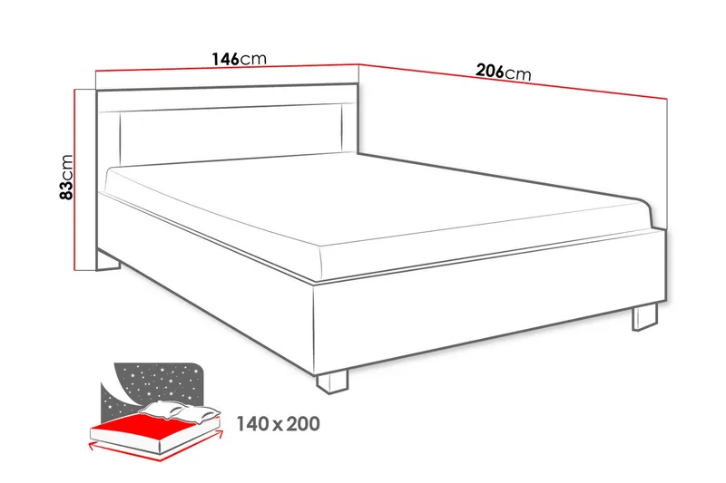 Cezar Säng & madrass 206x166x83 cm  Beige/Vit - Beige/Vit - Möbler - Sovrum - Sängar - Komplett Sängpaket