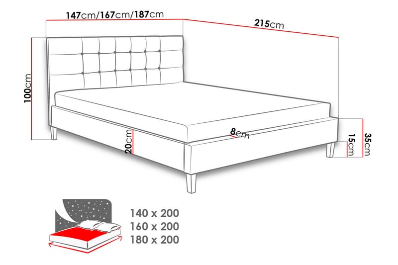 GALLARDO Ramsäng 215x146x106 cm - Lila - Möbler - Sovrum - Sängar - Ramsäng