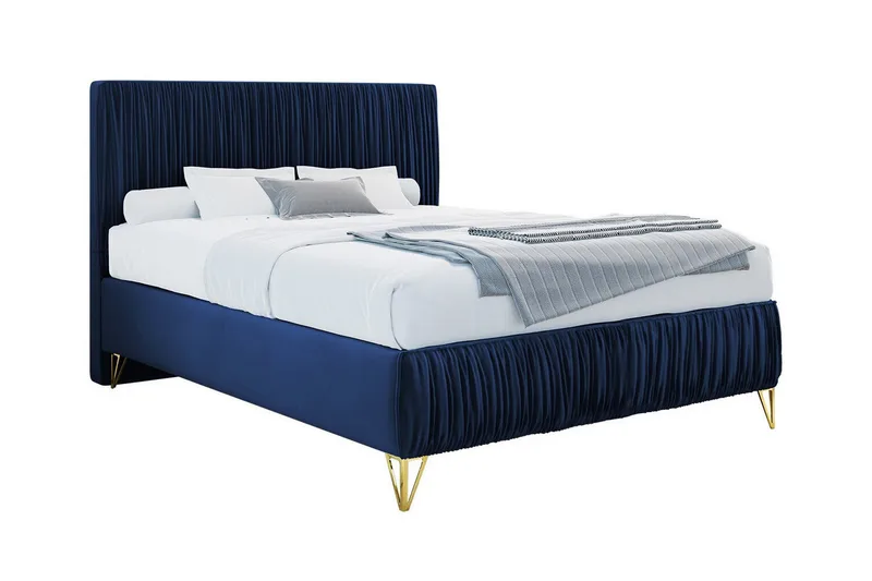 Gortin Komplett Sängpaket – Ramsäng 120x200 cm i Sammet med Sänggavel + Bäddmadrass, Blå