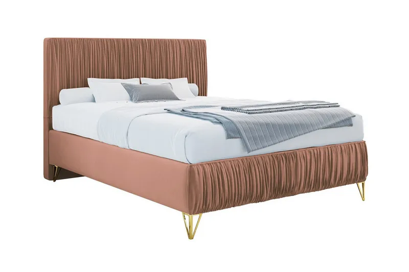 Gortin Komplett Sängpaket – Ramsäng 120x200 cm i Sammet med Sänggavel + Bäddmadrass, Gammelrosa