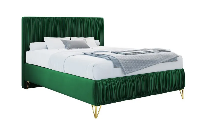 Gortin Komplett Sängpaket – Ramsäng 120x200 cm i Sammet med Sänggavel + Bäddmadrass, Grön