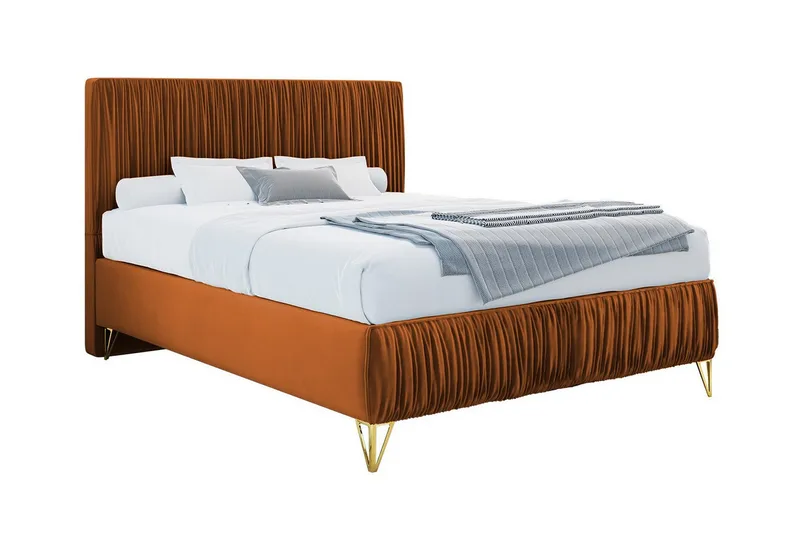 Gortin Komplett Sängpaket – Ramsäng 120x200 cm i Sammet med Sänggavel + Bäddmadrass, Terrakotta