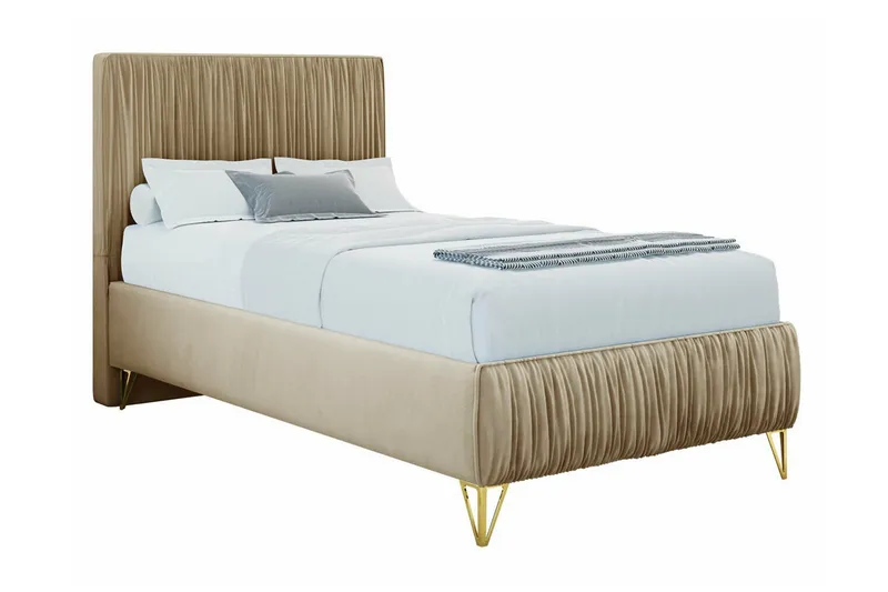 Gortin Komplett Sängpaket – Ramsäng 80x200 cm i Sammet med Sänggavel + Bäddmadrass, Beige
