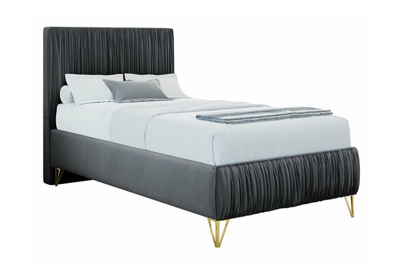 Gortin Komplett Sängpaket – Ramsäng 90x200 cm i Sammet med Sänggavel + Bäddmadrass, Grå