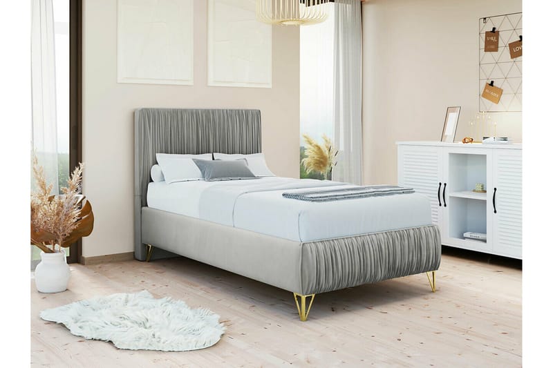 Gortin Ramsäng 90x200 cm i Sammet med Sänggavel - Grå - Möbler - Sovrum - Sängar - Komplett Sängpaket