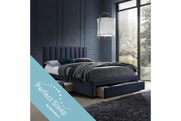 Grace Komplett Sängpaket med Förvaring 160x200 cm i Sammet med Sänggavel + Bäddmadrass - Blå - Möbler - Sovrum - Sängar - Komplett Sängpaket